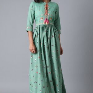 Teal Blue Multicoloured Print Dress