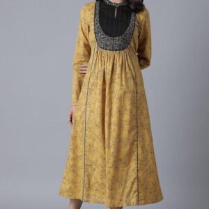 Yellow Embroidered and Printed Dress