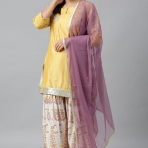 Yellow Dori Embroidered kurta With Ecru Sharara And Dupatta Set