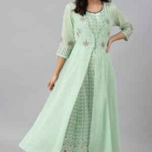 Mint Green Jacket With kurta And Tights