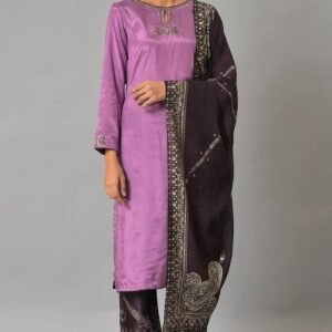 Light Purple Embroidered kurta, Pants & Chiffon Dupatta