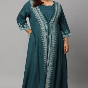 Plus Size Teal Mock Layered Liva Eco Kimono Jumpsuit