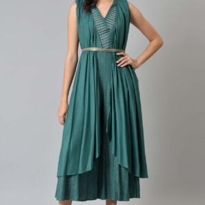 Green Gillet Kimono Jumpsuit With Embellished Belt