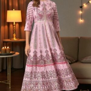 Cameo Pink Floral Printed Festive Dress