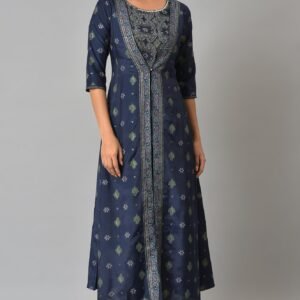 Navy Bue Mock Layered Kimono Jumpsuit