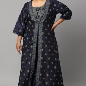 Navy Bue Mock Layered Kimono Plus Size Jumpsuit