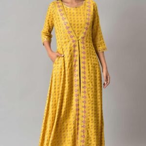 Yellow Glitter Printed Mock Layered Embellished Jumpsuit