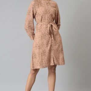 Blush Pink Cotton Textured Dress With Belt