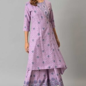 Purple Printed Angrakha Jumpsuit