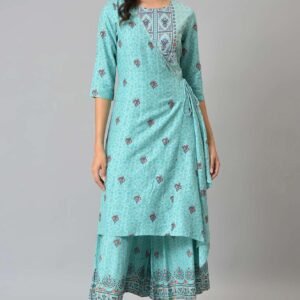 Light Blue Glitter Printed Angrakha Jumpsuit