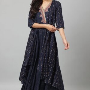 Navy Blue Heavy Festive Gillet Kimono Jumpsuit