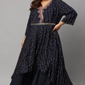 Navy Blue Heavy Festive Plus Size Gillet Kimono Jumpsuit