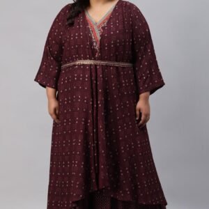 Plus Size Chocolate Brown Heavy Festive Gillet Kimono Jumpsuit