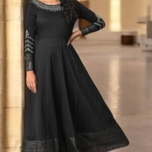 Black Glitter Printed And Embroidered Dress