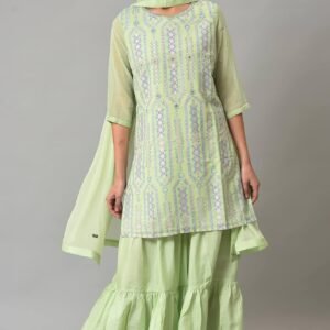 Green Printed kurta, Sharara And Dupatta Set