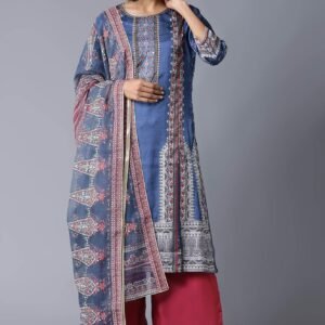 Blue Printed kurta, Parallel Pants and Dupatta Set