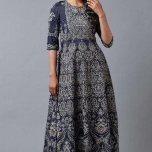 Dark Blue Floral Print Indie Dress