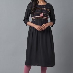 Charcoal Grey Embroidered Dress
