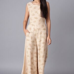 Almond Beige Printed Jumpsuit