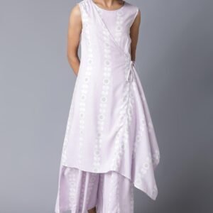 Light Purple Angrakha Jumpsuit In Round Neck