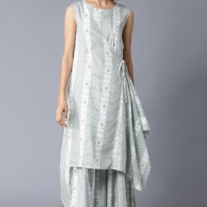 Light Green Angrakha Jumpsuit In Round Neck