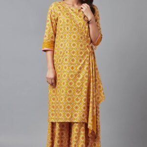 Mustard Yellow Angrakha Jumpsuit in Round Neck