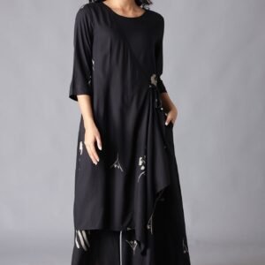 Black Angrakha Jumpsuit in Round Neck