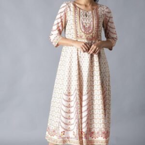 Ecru Embroidered Crepe kurta With Slim Pants And Cotton Dupatta