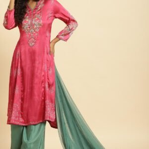 Pink Digital Printed Kurta, Pants And Dupatta Set
