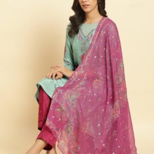 Seas Green Embroidered Kurta, Pants & Dupatta Set