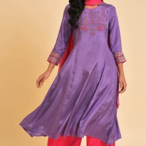 Purple Embroidered kurta, Pants And Dupatta Set