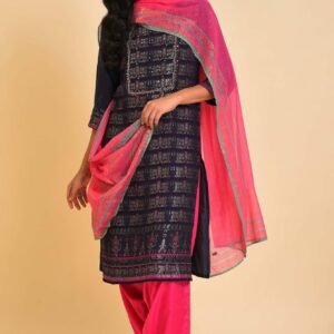Navy Blue Festive kurta, Embroidered Salwar & Dupatta