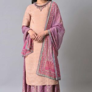 Peach Embroidered kurta With Sharara Set