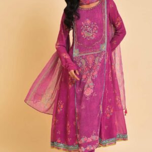 Dark Pink Sequined Anarkali kurta, Tights & Dupatta Set