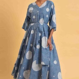 Blue Polka Play Circle Asymmetrical Dress