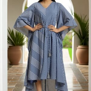 Blue Fluid Checkered Dress