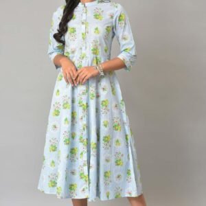 Blue Floral Printes Summer Shirt Dress