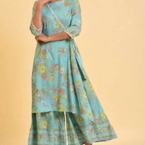 Light Blue Printed Angrakha Jumpsuit