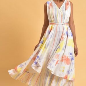 Ecru Print Mix Sleeveless Jumpsuit