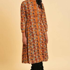 Dark Yellow Printed Shirt Dress Set