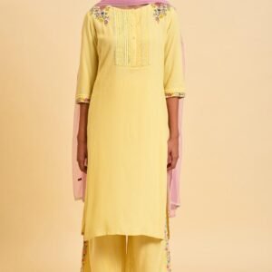 Light Yellow Embroidered kurta Set