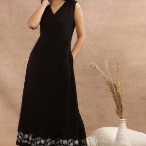 Black Sleeveless Long Western Wrap  Jumpsuit